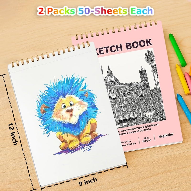 Hapikalor 9" x 12" Sketch Book, 2-Pack 50 Sheets Spiral Bound Art Sketchbook, Acid Free Artist Drawing Book Paper, Art Supplies for Kids, Craft Activities, Sketch Paper for Drawing Coloring Sketching(Pink) - Image 3